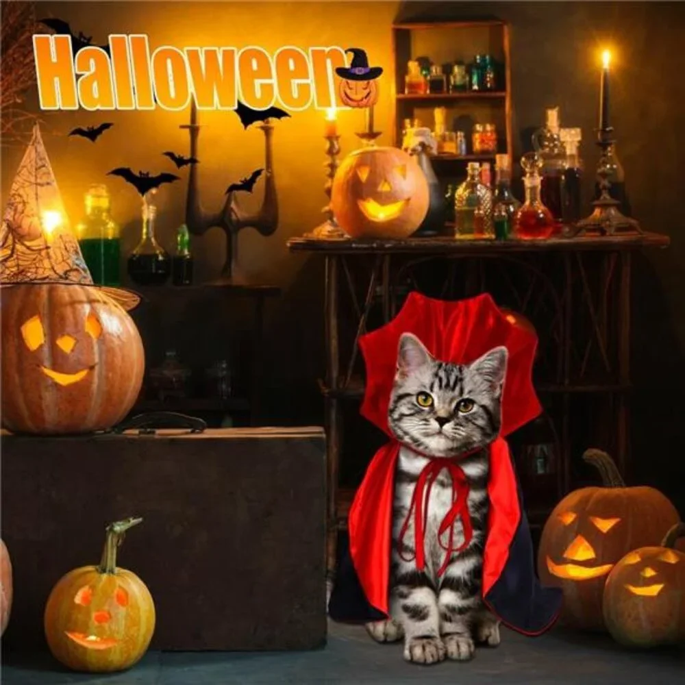 Halloween Pet Cape Costume - Vampire Cloak, Wizard Outfit, Witch Cosplay